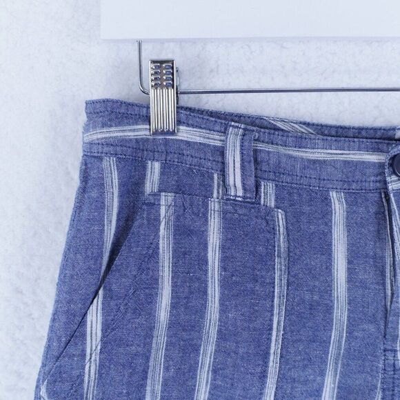 Gap Blue Striped Linen Cotton Rolled Tab Shorts Size 6 Low Rise Rise 31/3 - Picture 3 of 9